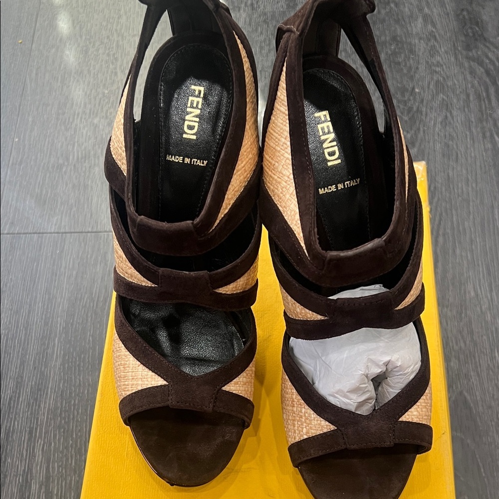 Fendi Brown and Tan Strappy Heels - Picture 2 of 8